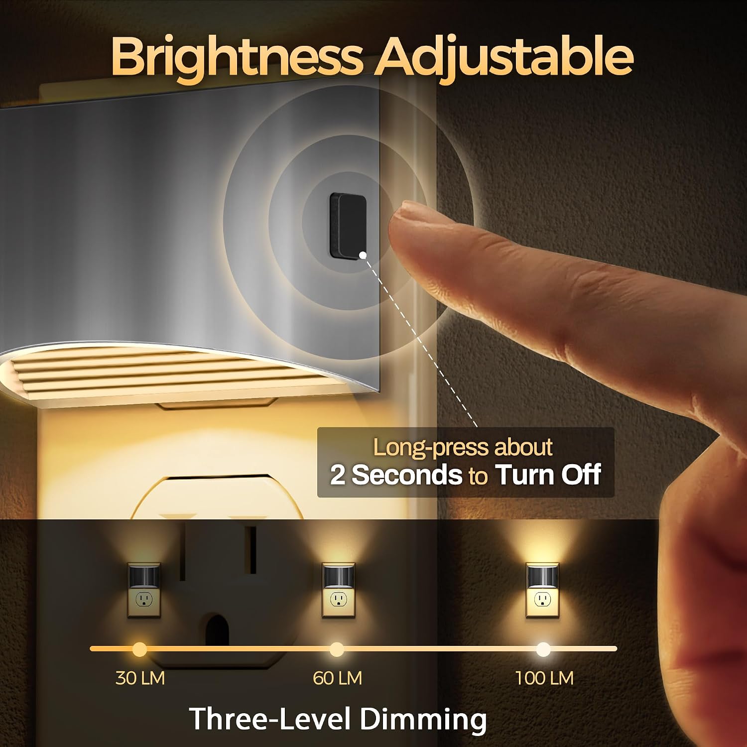 DORESshop LED Night Light[2 Pack], Night Lights Plug into Wall, 3 Level Brightness Adjustable Plug in Night Light, Dusk to Dawn Sensor…