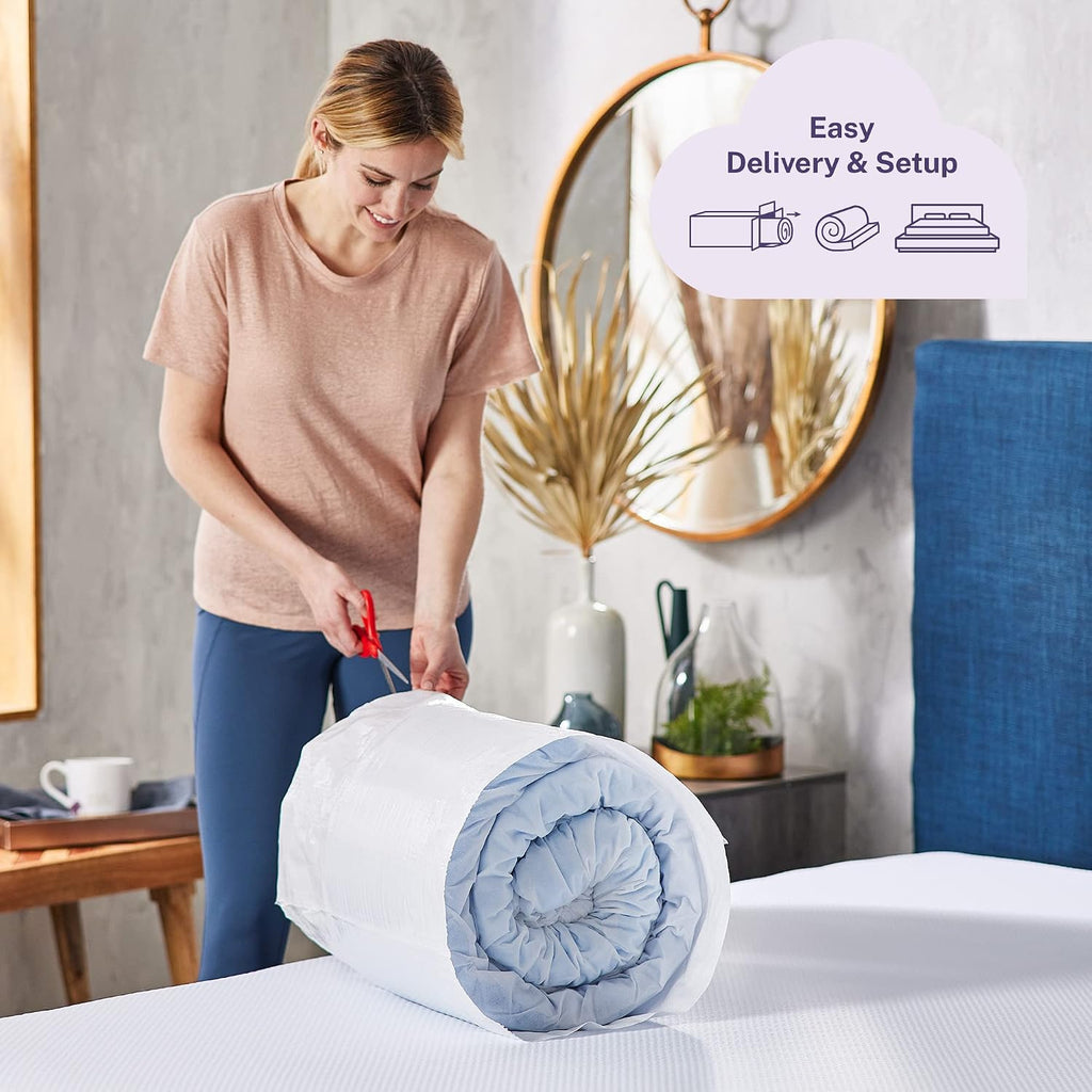 Sleep Innovations Cooling Comfort Gel Memory Foam Dual Layer Mattress Topper, 4 Inch, Queen Size, Pillow Top Cover