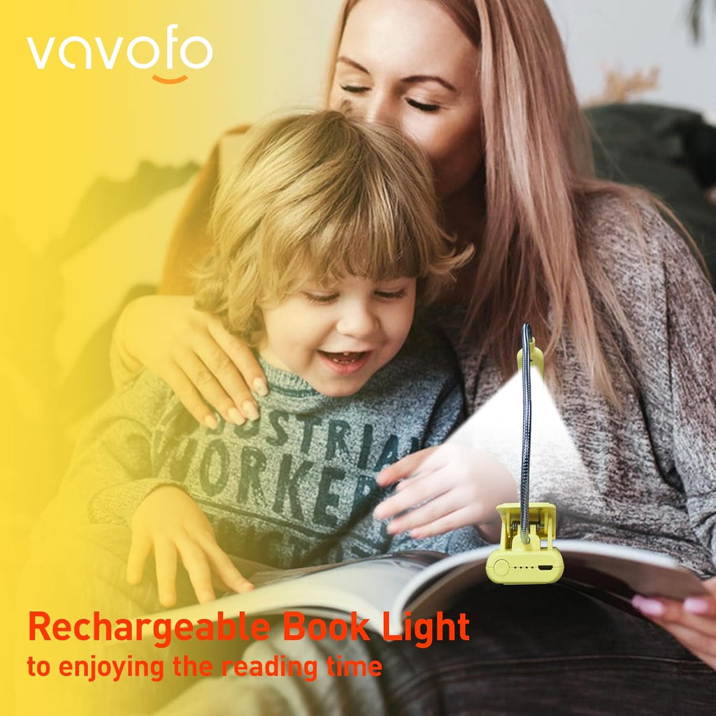 Vavofo Rechargeable Book Light for Reading in Bed Kids, 7 LED Reading Light with 9-Level Warm Cool White Daylight, Eye comfort Lamp with…