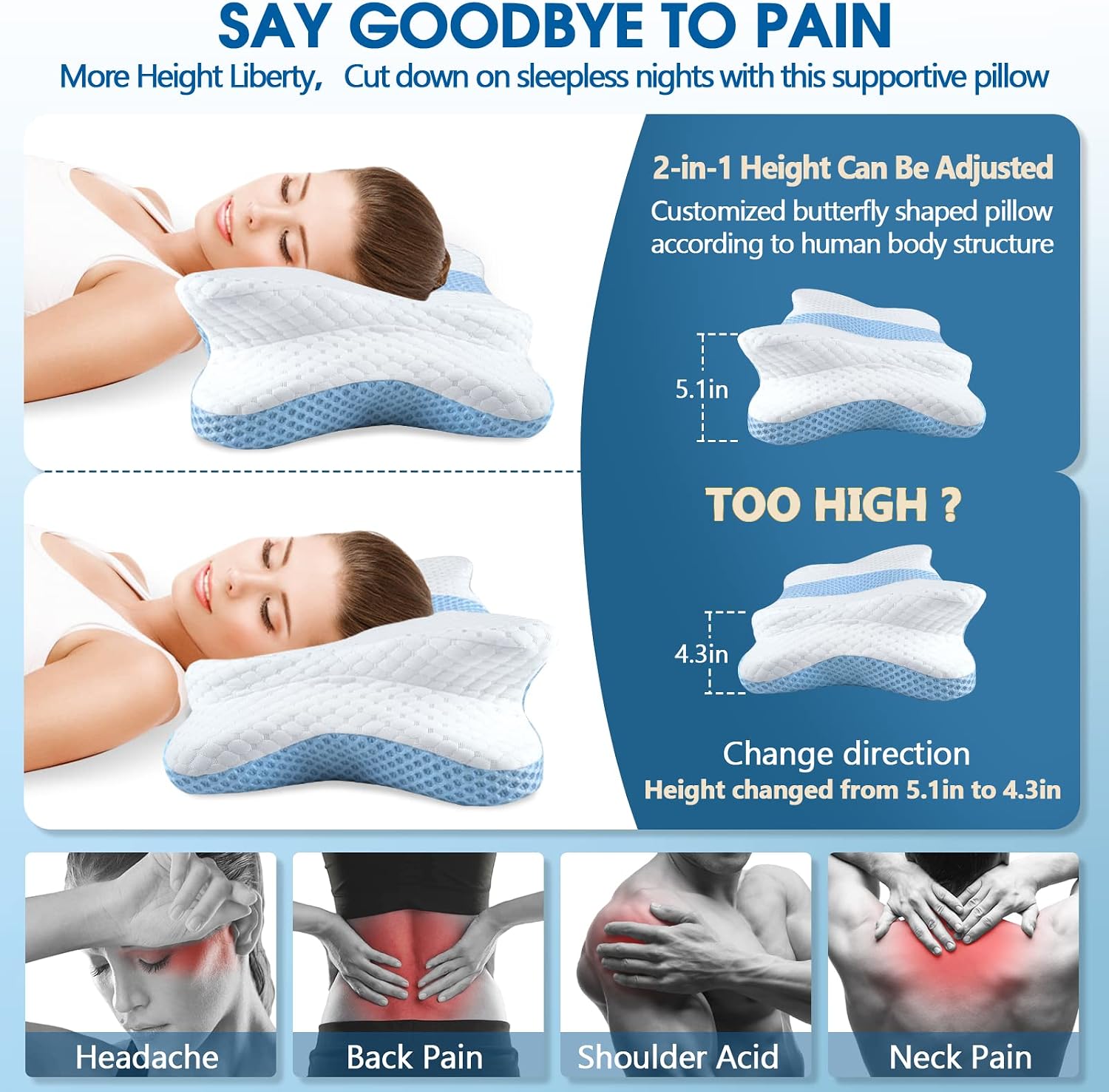 CHxxy Memory Foam Pillows, Cervical Pillow for Neck and Shoulder, Ergonomic Contour Bed Pillow, Soft for Side Sleep Stomach Sleeping and B…