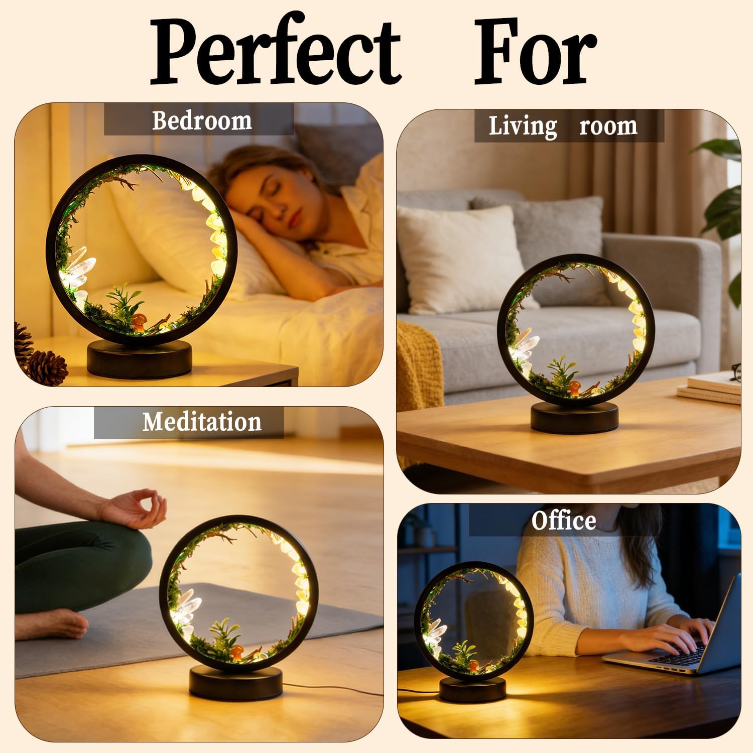 Runyangshi Forest Style Natural Citrine Night Light Healing Crystal USB Port 3 Colours Dimming Mode Lamp Suitable Night Lamp for Bedroom Ho…
