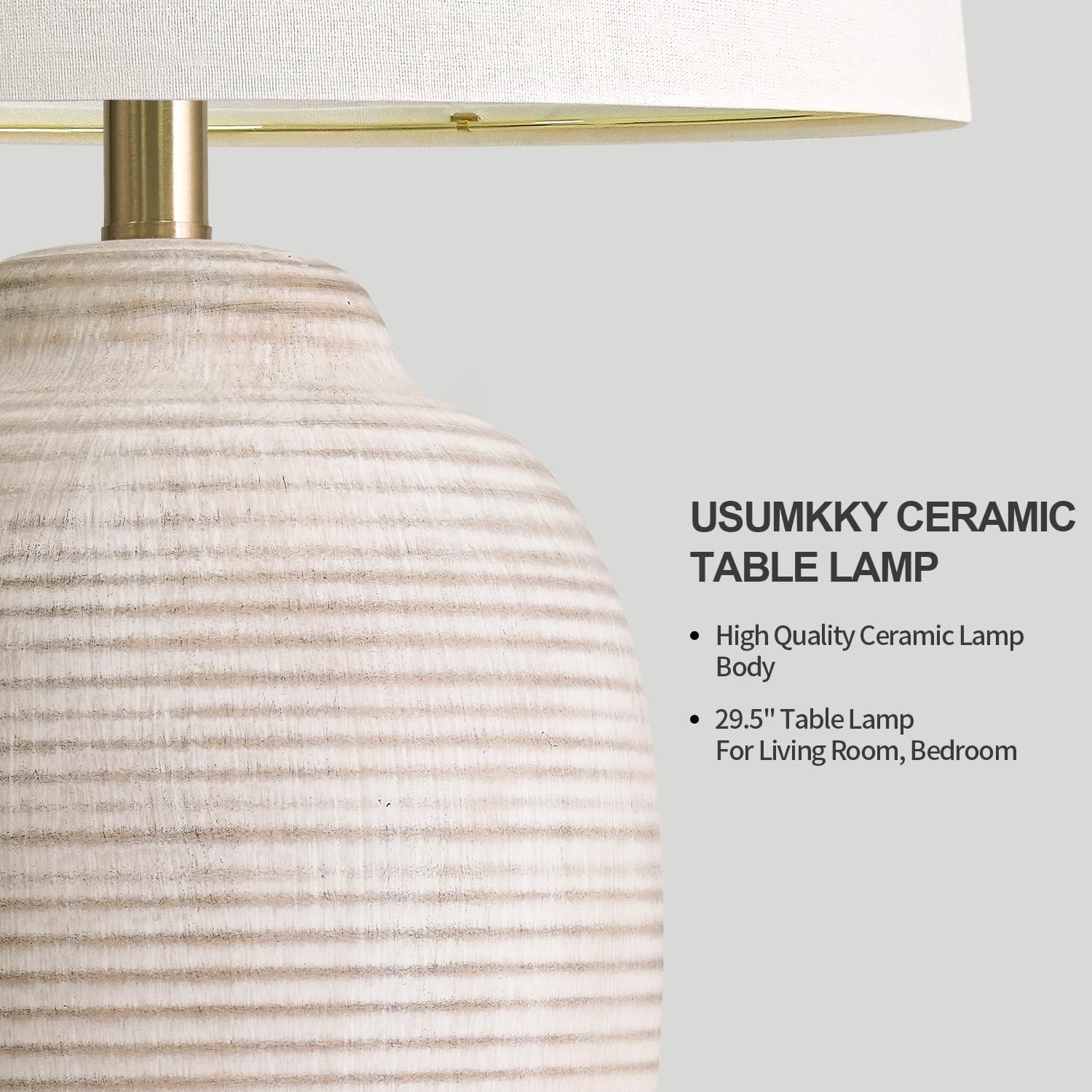 USumkky 29.5" Tall Vintage Ceramic Table Lamp with 5FT Cord - Single Large Rustic Farmhouse Bedside Lamp with Linen Shade & Natural Texture…