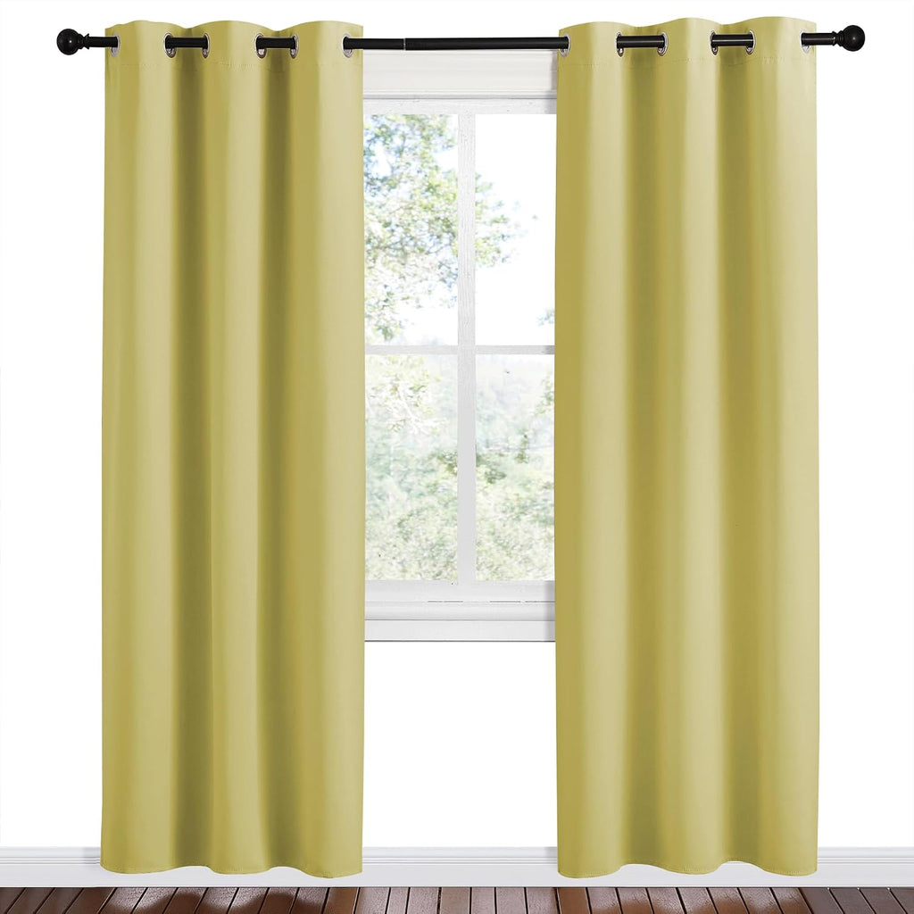 NICETOWN Paler Yellow Room Darkening Curtains for Kitchen, Set of 2, 42 inches Wide by 78 inches Long, Window Treatment Thermal Insulated…