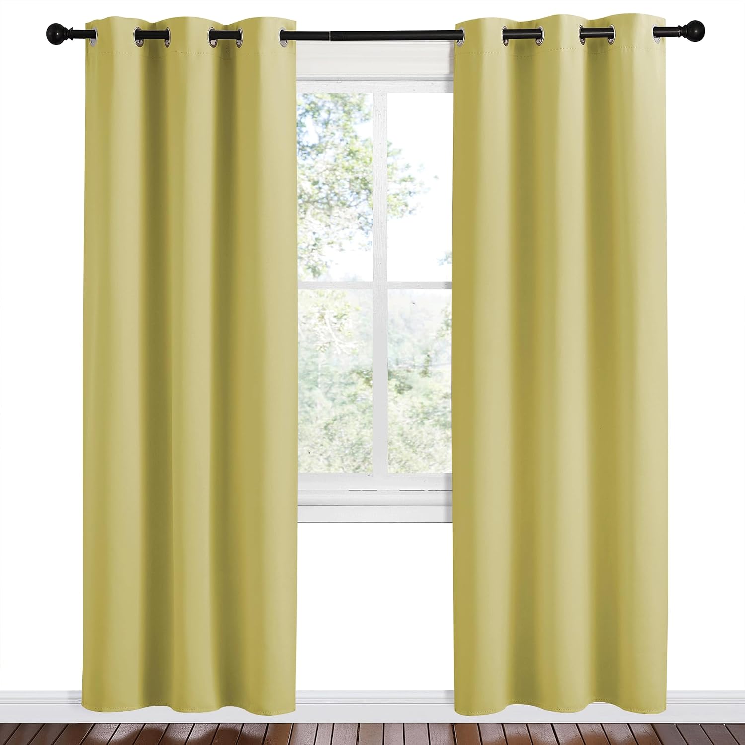 NICETOWN Paler Yellow Room Darkening Curtains for Kitchen, Set of 2, 42 inches Wide by 78 inches Long, Window Treatment Thermal Insulated…