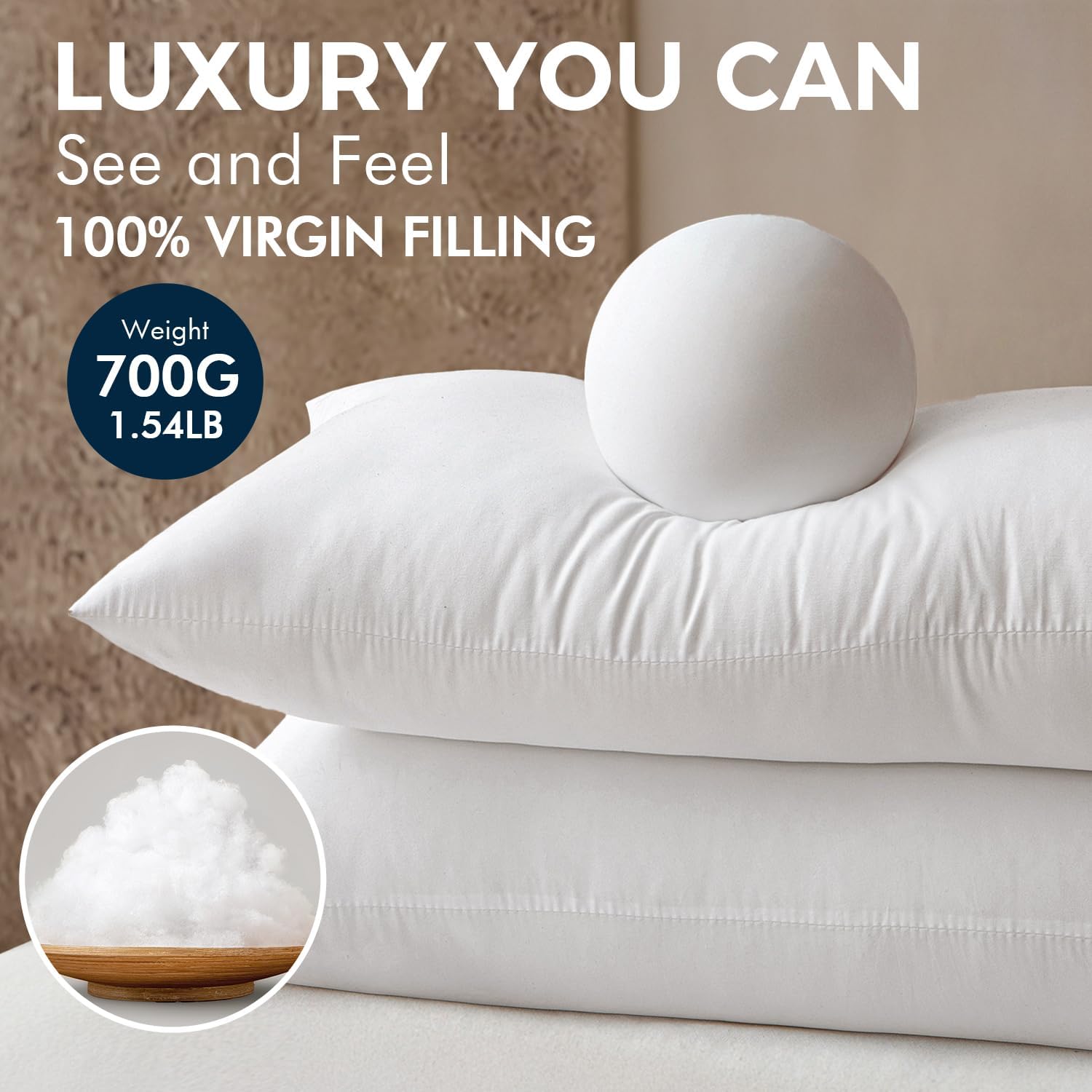 Miulee Pillows Standard Size Set of 2, Pack of 2 20x26 Inch 100% Virgin Fiber Filling Bed Couch Pillows White