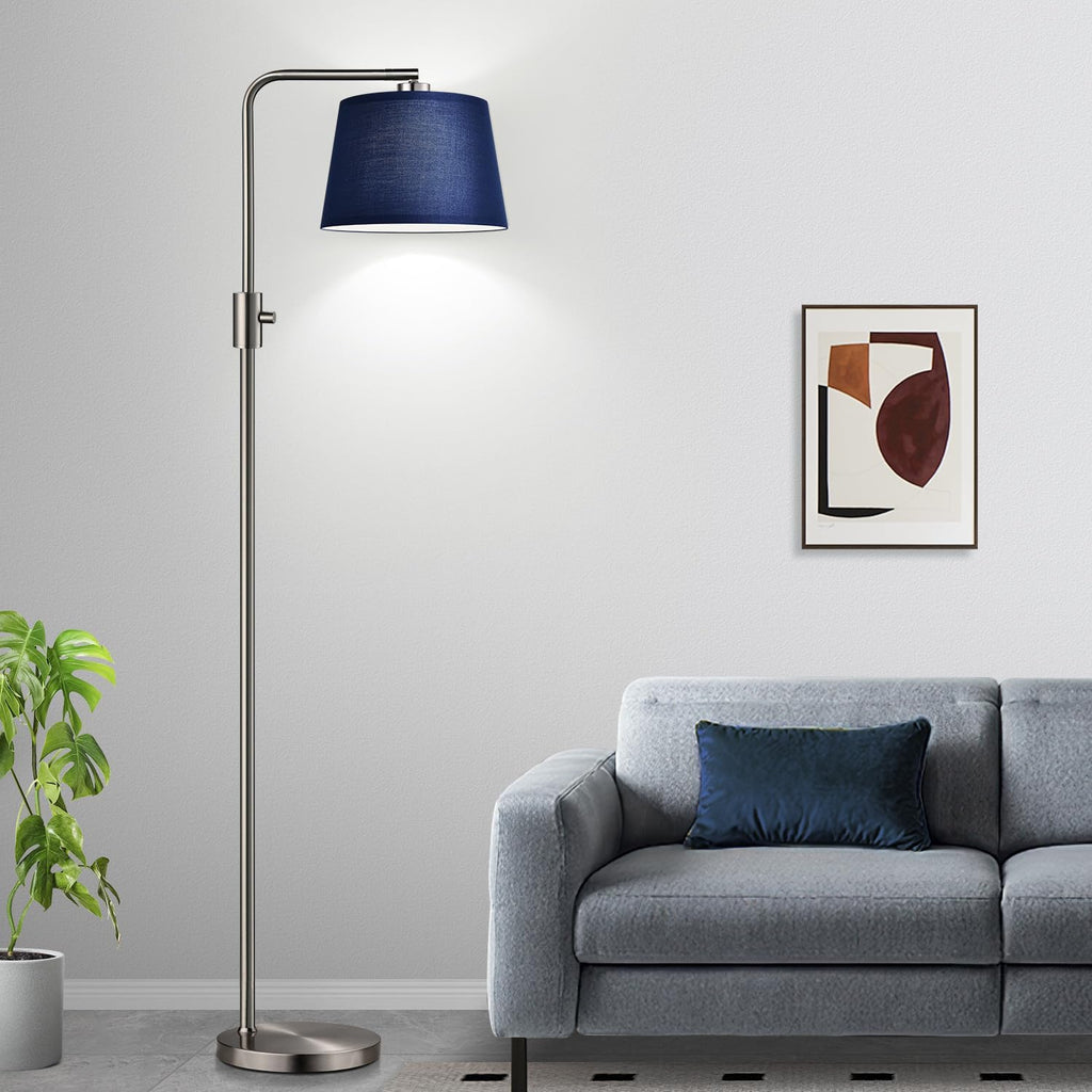 Nintiue Dimmable Floor Lamp, 1000 Lumens LED Edison Bulb Included, Brushed Nickel Arc Standing Tall Floor Lamp with Blue Shade for Living…