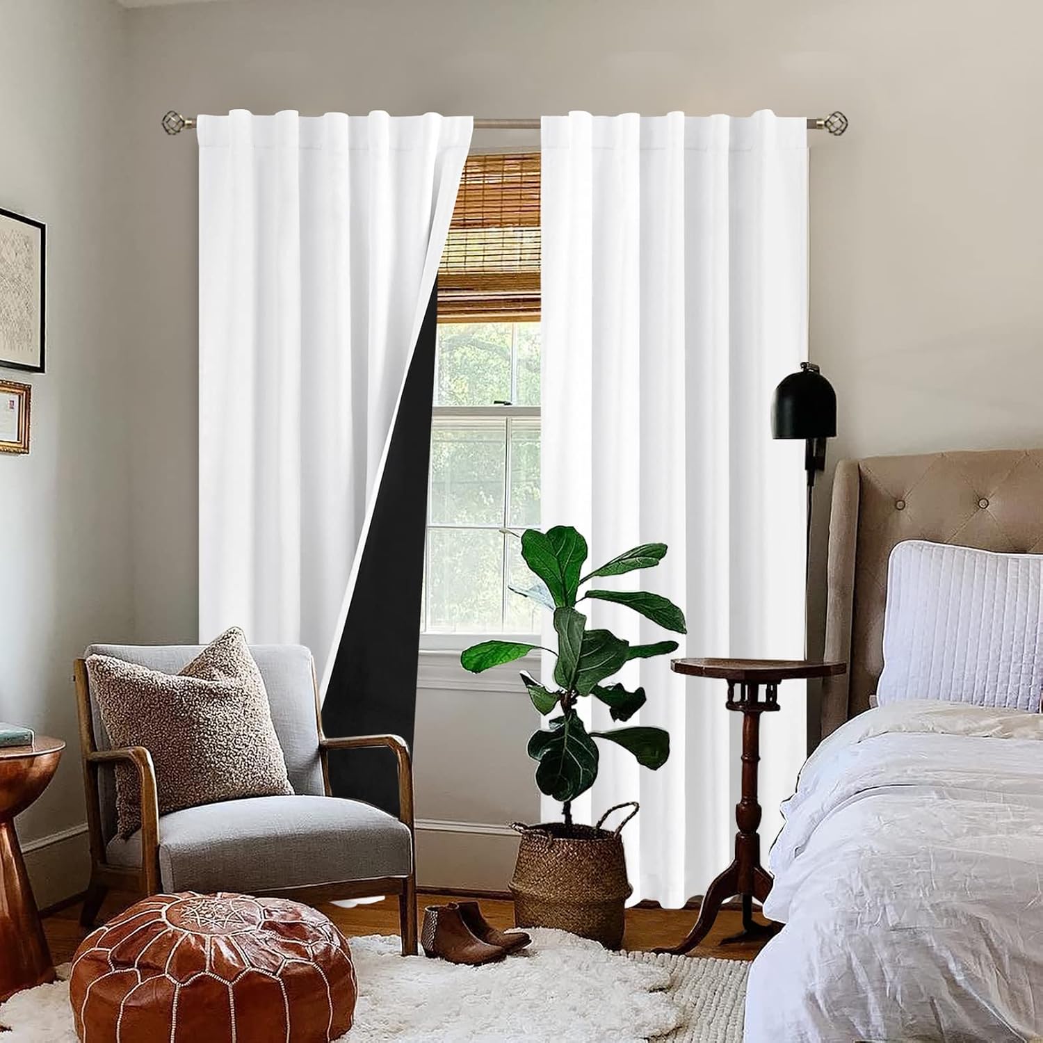 BGment Pure White 100% Blackout Curtains 84 Inches Long with Thermal Insulated Liner, Rod Pocket and Back Tab Double Layer Full Room…