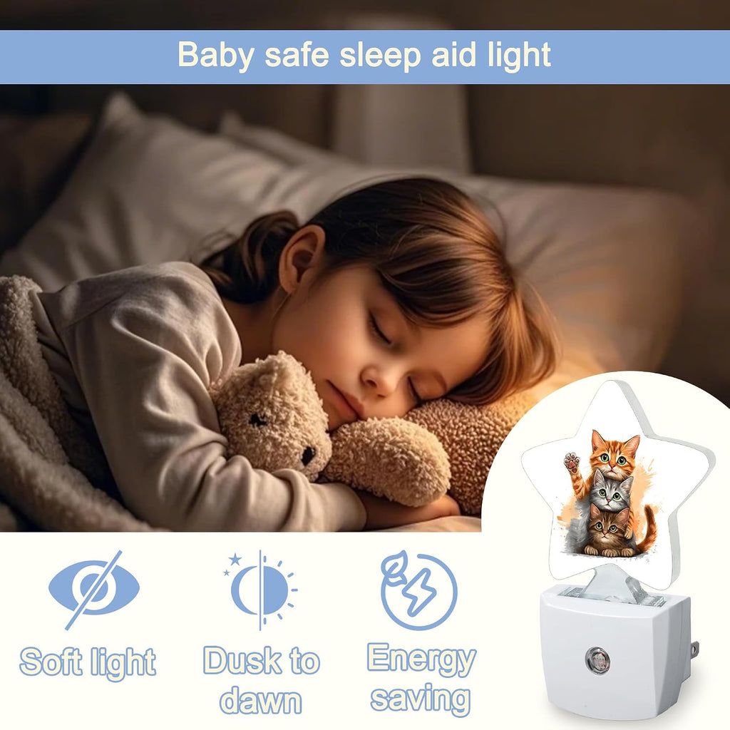 Snowmolle Cat Cute Animal Night Lights Plug Into Wall, Funny Abstract Star Night Light for Kids, Nightlight with Dusk to Dawn Smart Sensor fo…