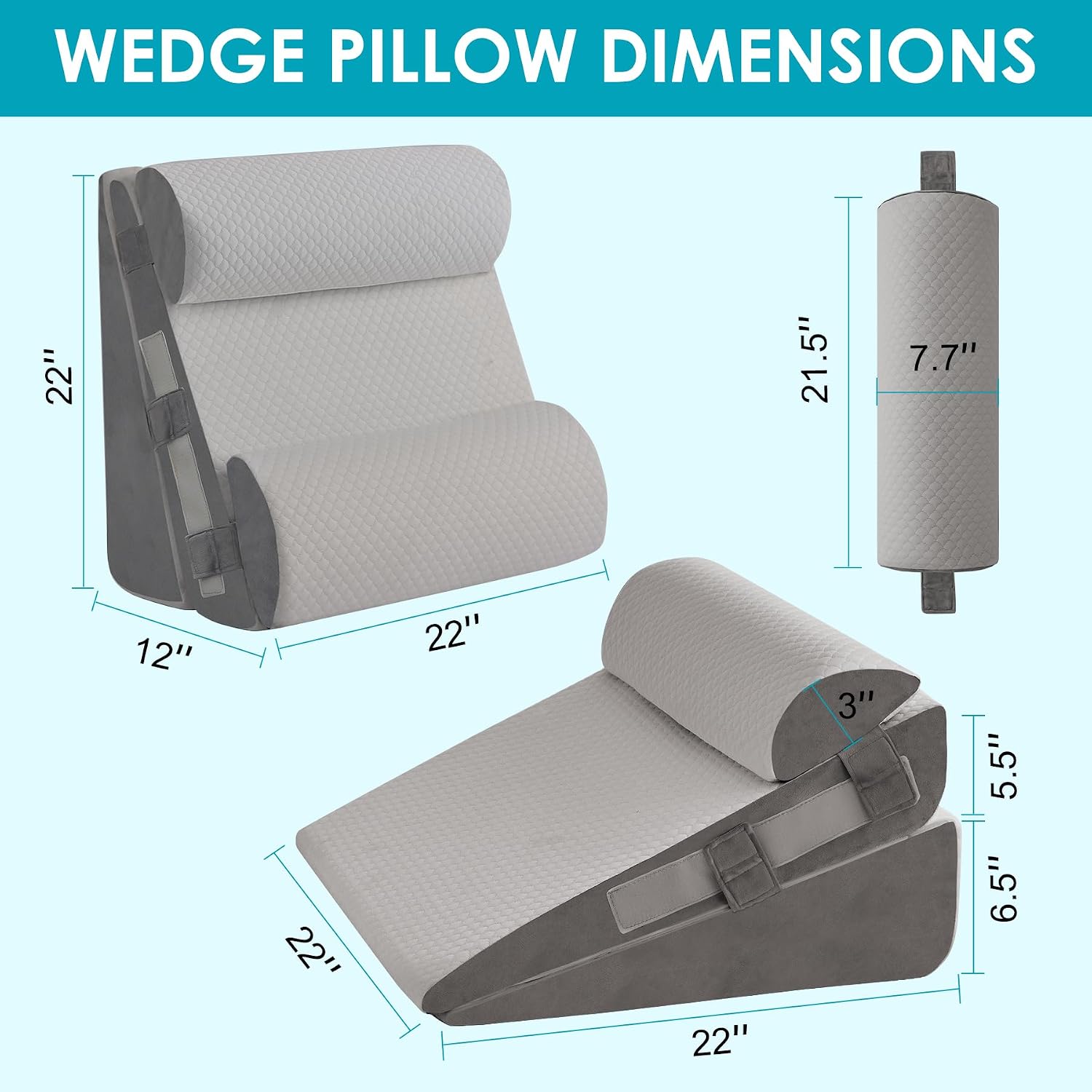 Wgakced 4Pcs Wedge Pillow Set for After Surgery, Acid Reflux Relief, Adjustable Bed Wedge Pillows for Sleeping, Anti Snore, Memory Foam Trian…