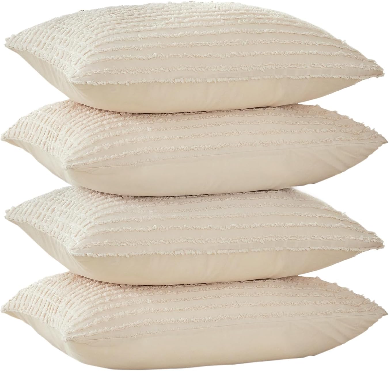 Warmdern Beige Pillow Covers King Pillow Cases Soft Microfiber Pillow Cases Set of 4 Boho Textured Pillowcase with Envelope Closure(Beige,…