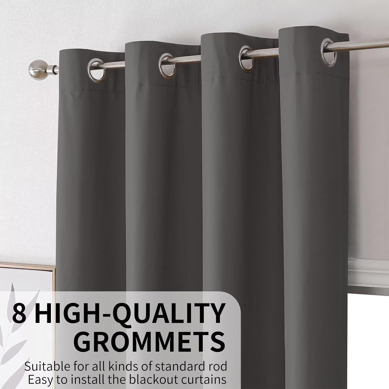 Joydeco Dark Grey 108 Inch Curtains, Blackout Drapes for Bedroom & Living Room, Grommet Total Room Darkening, 52"W x 108"L, Modern Style