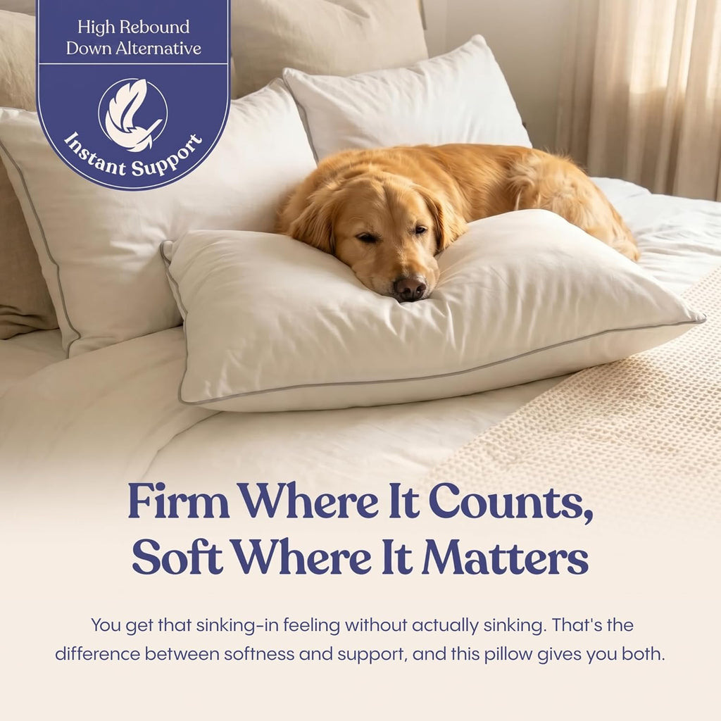 FluffCo Zen FluffTM Down Standard/Queen Size Bed Pillow for Sleeping - 600 Fill Power White Duck Down - 300 TC Cotton Shell - Pillows for Si…