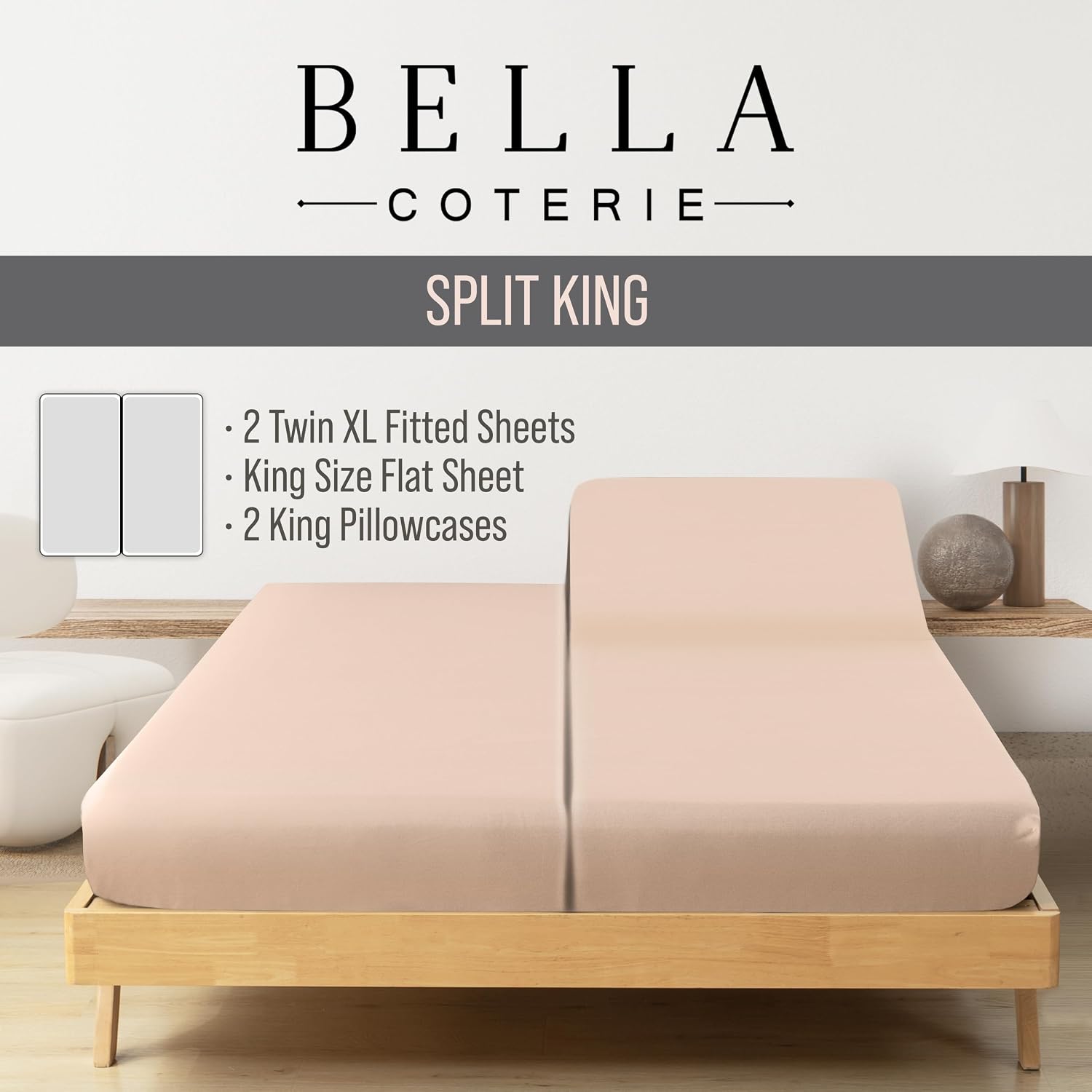 Bella Coterie Luxury Bamboo Viscose Split King Size Sheet Set | 2 Fitted Sheets for Sleep Number & Adjustable Beds | 100% Organically…