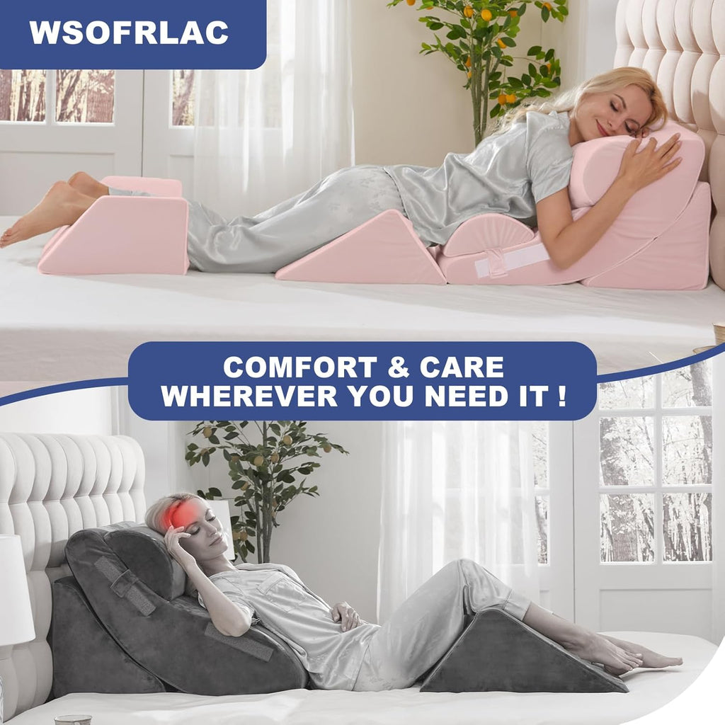 WSOFRLAC 6PCS Multi-Functional Bed Wedge Pillow Kit - 7-in-1 Orthopedic Support for Back/Neck/Legs, Post Surgery Recovery & Sitting Up in…