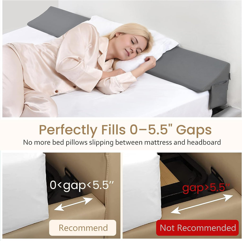 Vekkia King Bed Wedge Pillow for Headboard Gap Filler (0–5.5"), Prevents Pillows & Items from Falling, High-Density Foam Mattress Gap…