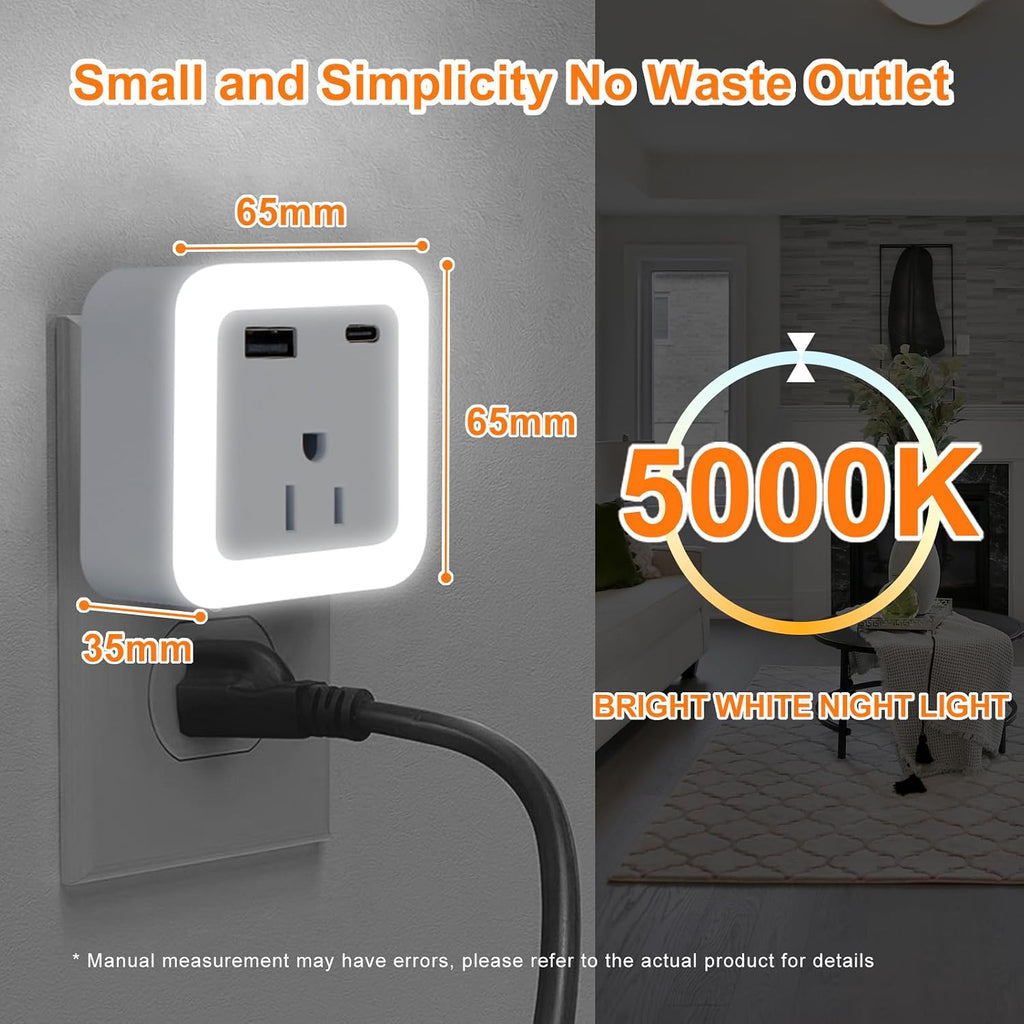Night Lights Plug Into Wall 2 Pack Rechargeable Battery Backup Light Dusk to Dawn Sensor Night Light with Outlet Expander for Adults Kids…