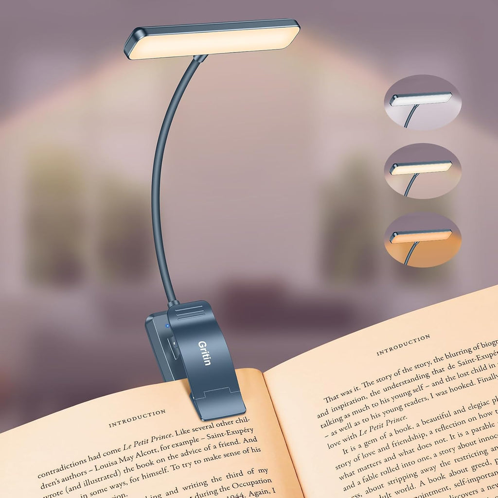 Gritin 19 LED Rechargeable Book Light for Reading in Bed with Memory Function- Eye Caring 3 Color Temperatures, Stepless Dimming…