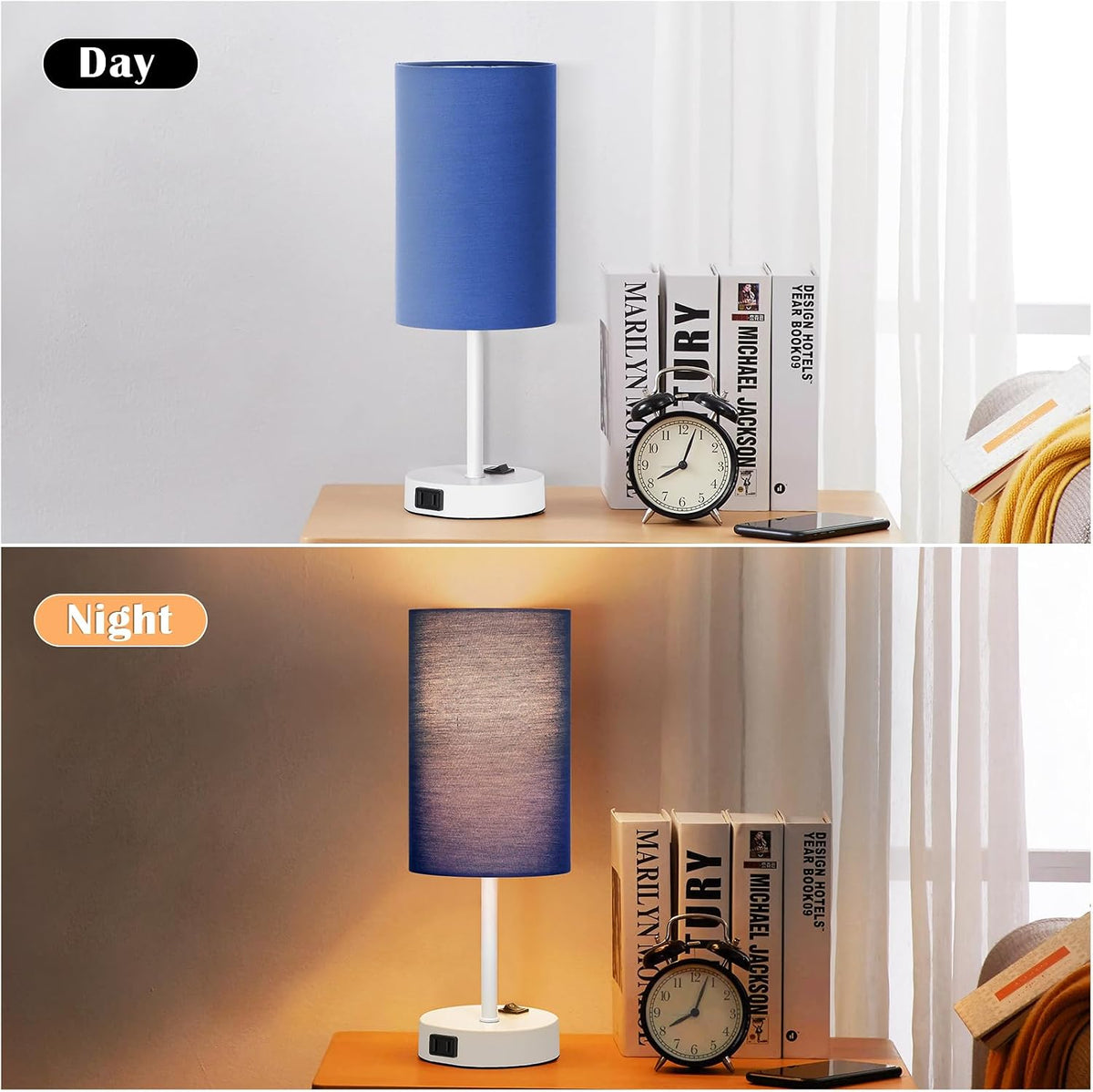 ZJOJO Table Lamp for Bedroom Set of 2, Bedside Small Lamps with 3 Way Dimmable Rocker Switch and AC Outlet, Nightstand Desk Lamp with…