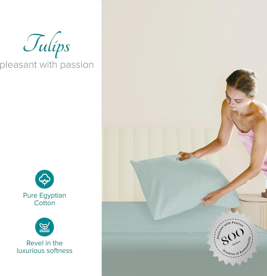 Carressa Linen 100% Egyptian Cotton Standard/Queen Size Pillow Cases Set of 2-800 Series Tulips Collection Queen Pillow Cover for…