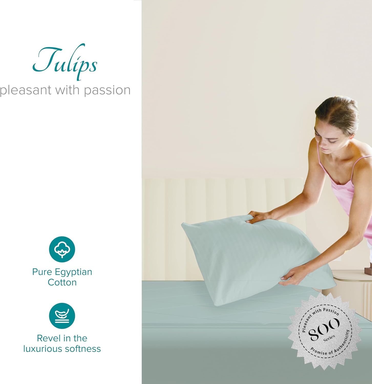 Carressa Linen 100% Egyptian Cotton Standard/Queen Size Pillow Cases Set of 2-800 Series Tulips Collection Queen Pillow Cover for…