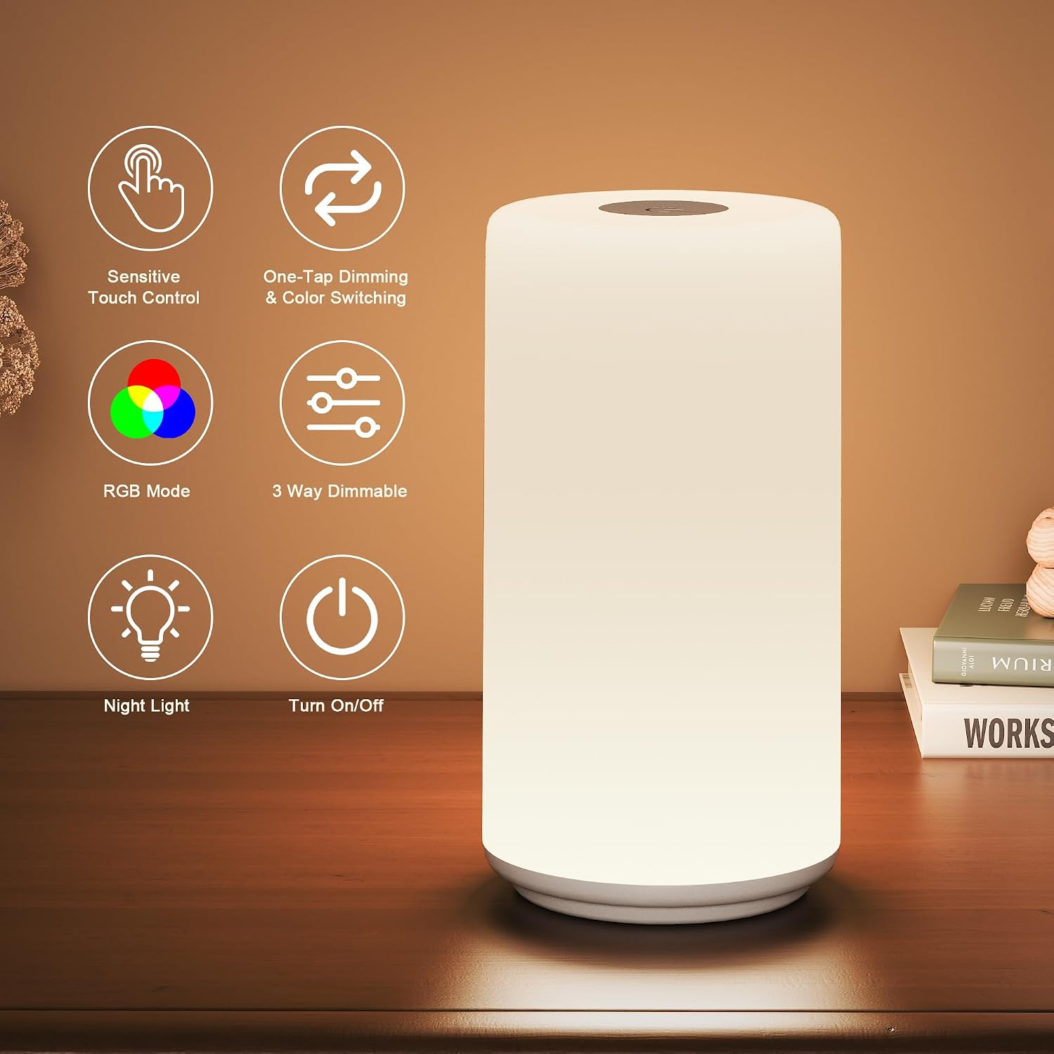 Touch Bedside Table Lamp, [RGB Mode] 3 Way Dimmable Warm White Lights for Bedroom, Multi-Color Smart Nightstand Lamp Desktop LED Lamp for…