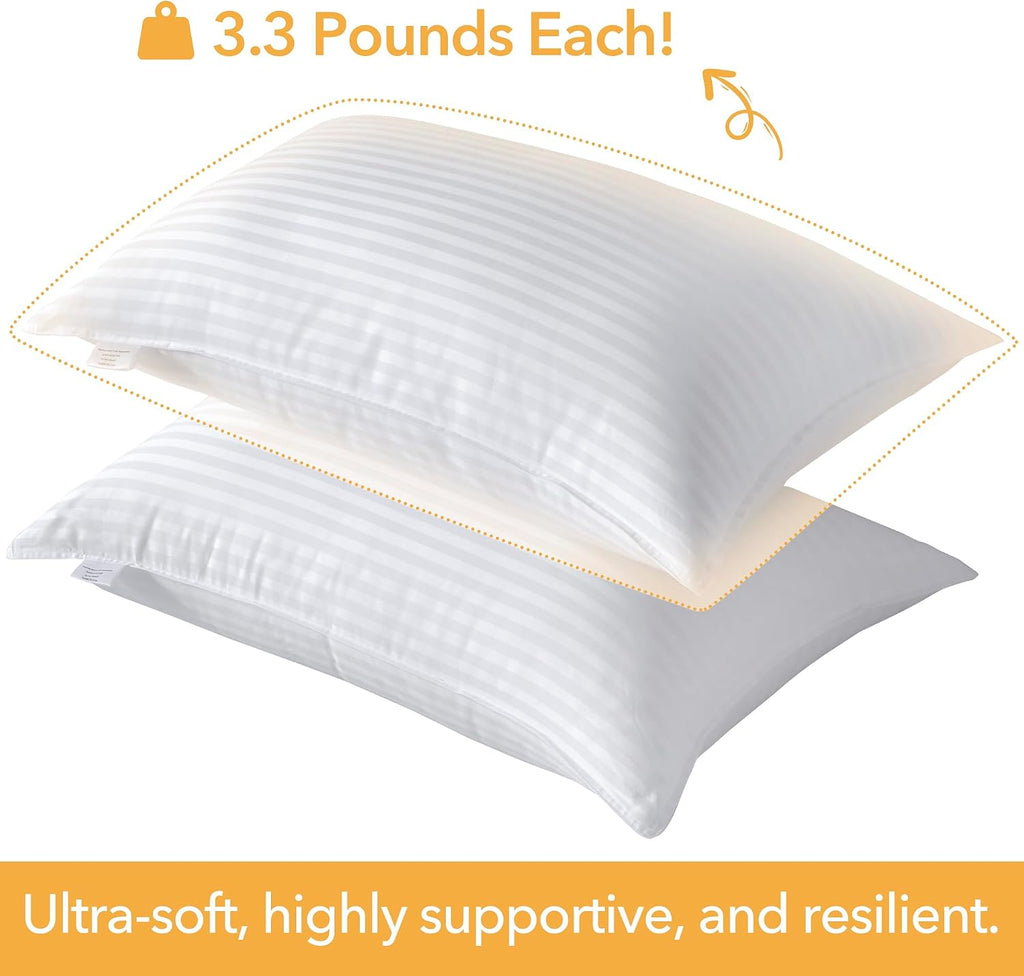 Oubonun King Size Pillows Set of 2 - Fluffy & Supportive Down Alternative Pillows with Zippered Cotton Cover - Breathable and Cool for All…