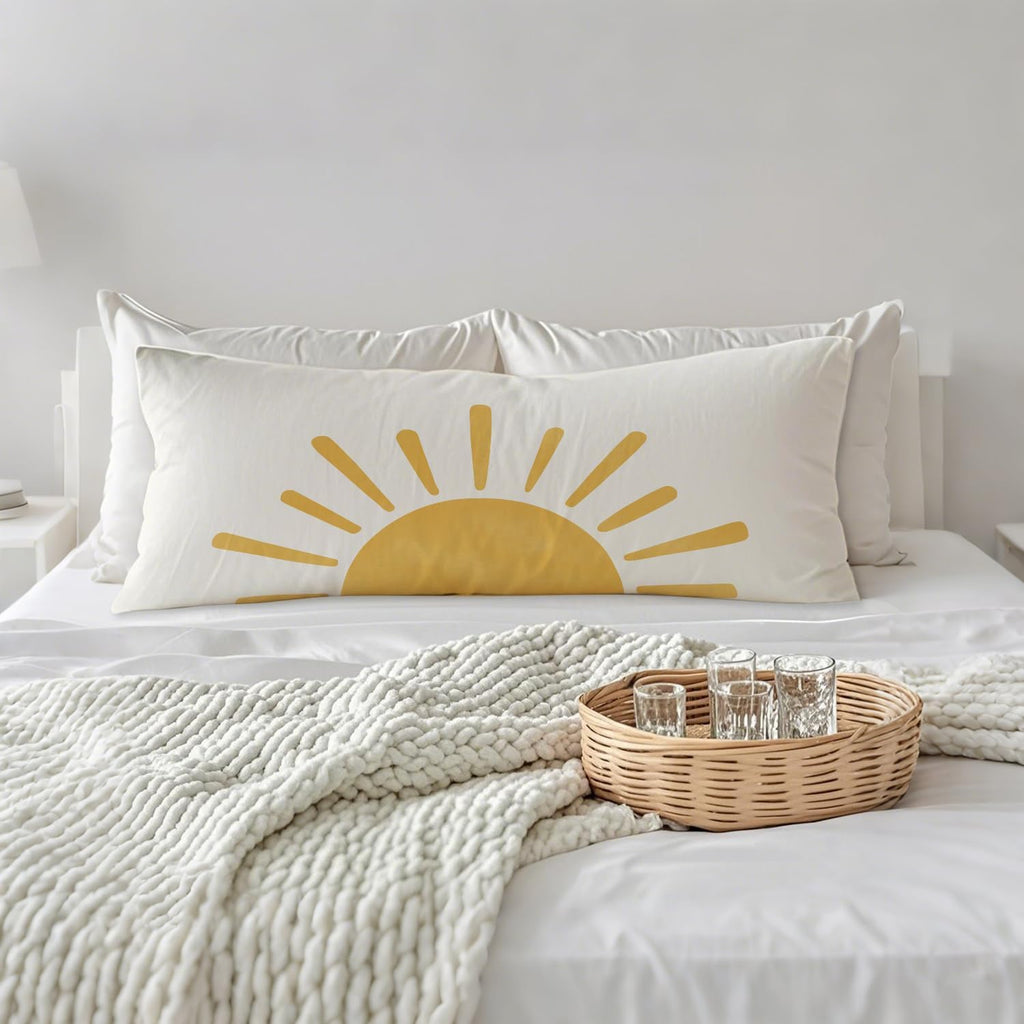 Boho Cute Sun Sunshine 20x54 Body Pillow Cover, Boho Sunshine Nursery Decor, Kids Room Decor, Modern Horizontal Sun Sunset Sunrise…