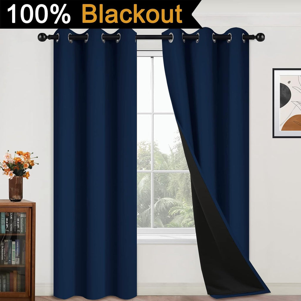 Yakamok 84 Inch Length 100% Blackout Window Curtain Panels, Full Light Blocking Drapes with Black Liner Thermal Insulated Drapes for Bedroo…