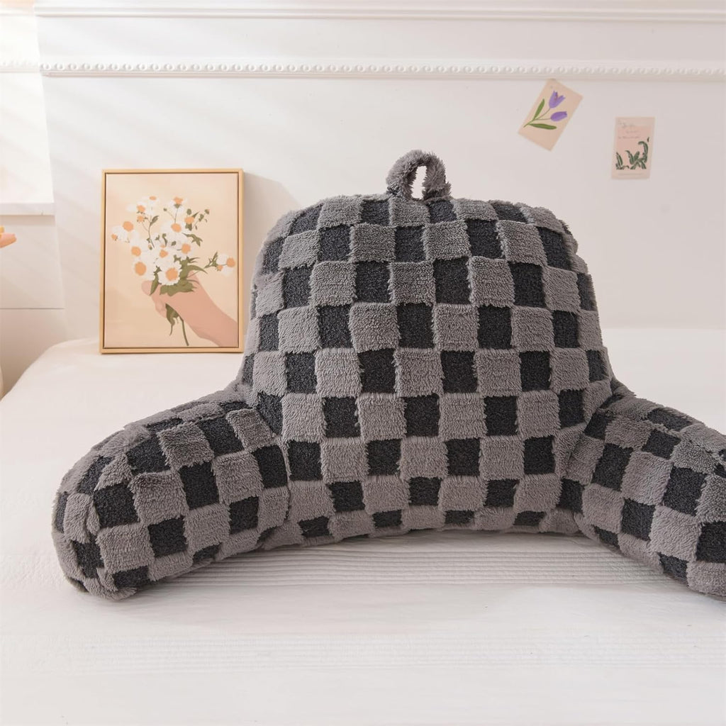 Aimuan Reading Pillow Checkered Bed Rest Wedge Backrest Checkerboard Pillow with Arms Back Support for Sitting Up in Bed Cushion Incline…