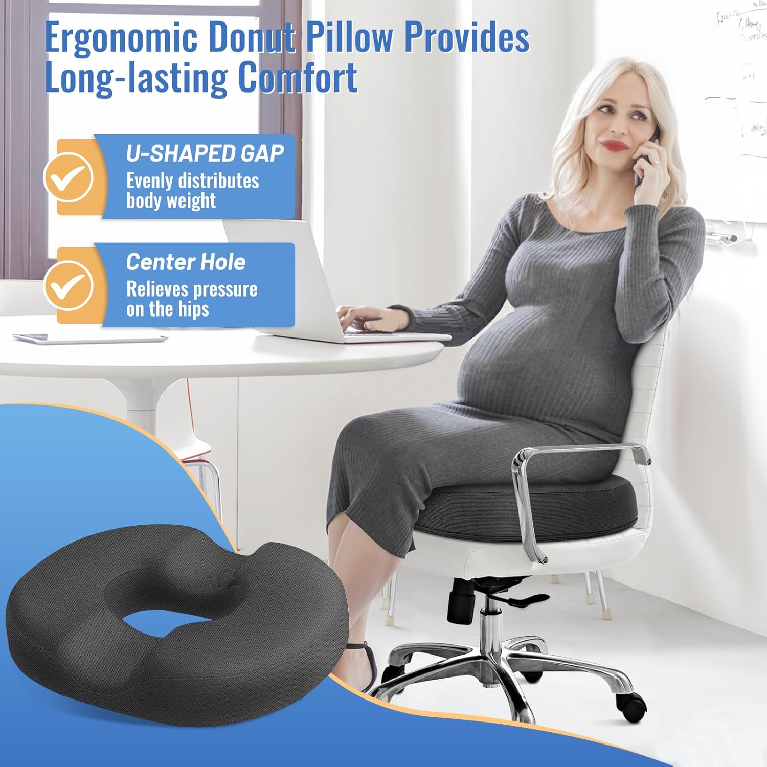 CloudBliss Donut Pillow Seat Cushion for Tailbone and Hemorrhoids, Memory Foam Seat Chair Cushion for Postpartum Pregnancy, Seat Cushions f…
