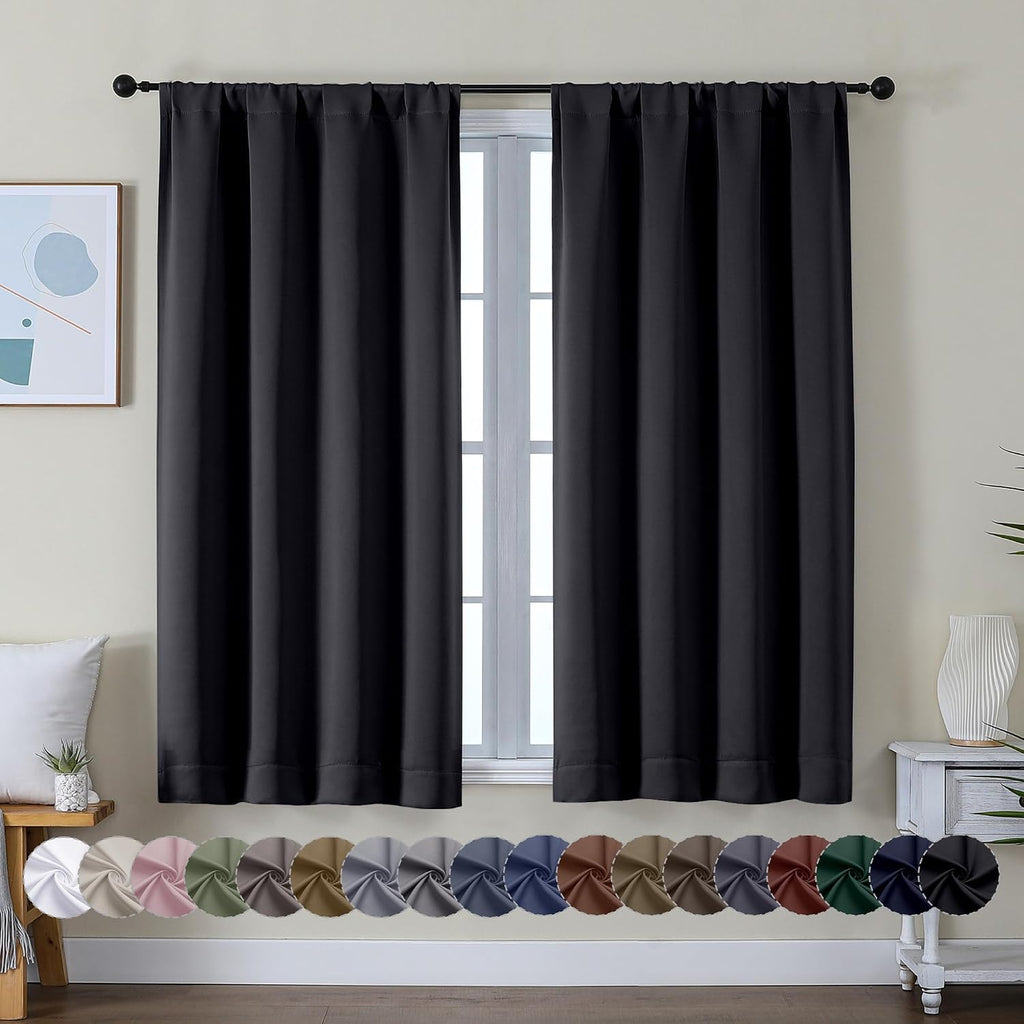 Simplebrand Ava Halloween Black Short Blackout Curtains for Bedroom 54 Inches Long 2 Panels Set, Solid Thermal Insulated, Energy Saving Win…