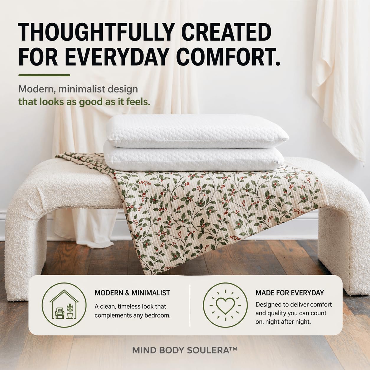 Mind Body Soulera Thin Flat Memory Foam Pillow for Stomach Sleepers, Low Profile Pillow for Back & Side Sleepers, 3-Inch Cooling Gel…