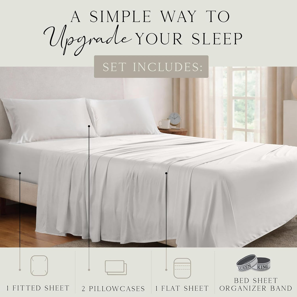 KARISSA MAE Pure Viscose from Bamboo King Size Sheet Set | 100% FSC Certified | Luxuriously Soft | Cooling | 18" Deep Pocket w/Corner…