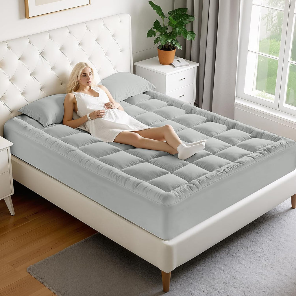 Matbeby Queen Size Mattress Pad - Cooling Breathable Mattress Topper, Quilted Fitted Mattress Protector, Pillow Top Mattress Cover with 8-2…