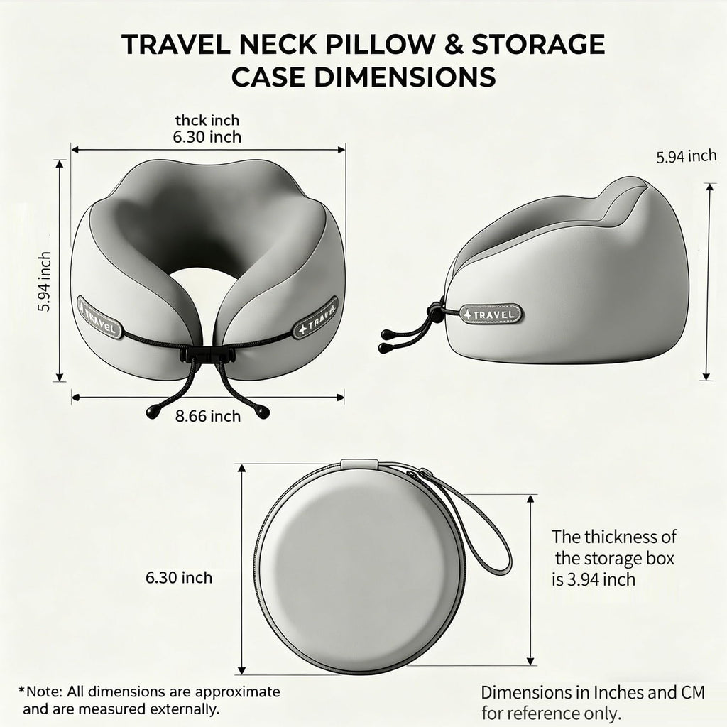 Ziurfys Travel Neck Pillow with Storage Case, 100% Pure Memory Foam, Airplane Head Support for Flight Sleeping, Portable, Gray (Gray…