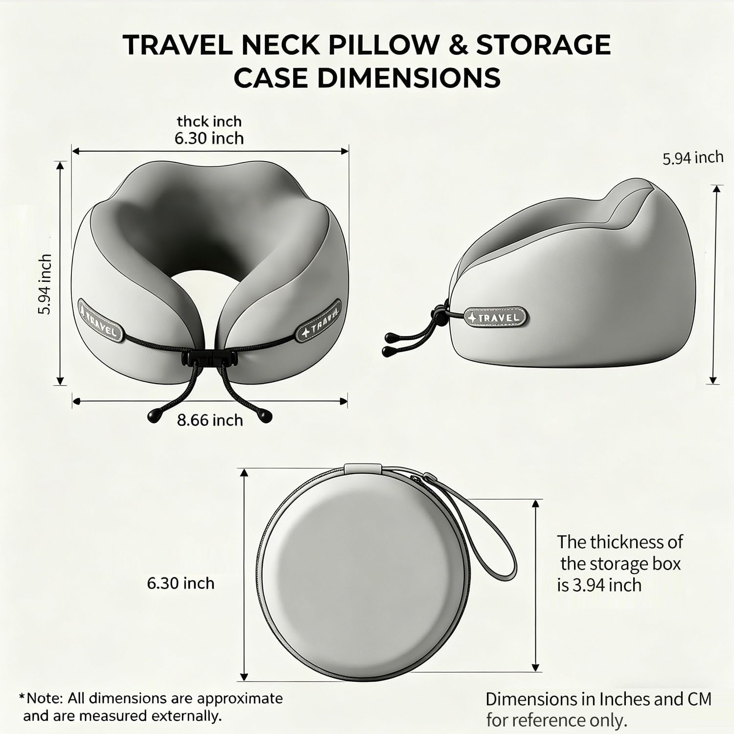 Ziurfys Travel Neck Pillow with Storage Case, 100% Pure Memory Foam, Airplane Head Support for Flight Sleeping, Portable, Gray (Gray…