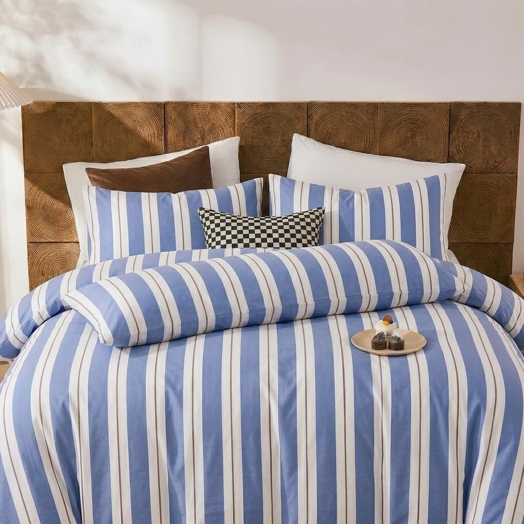 Merryword Blue and White Striped Pillowcases, Standard Size Pillowcases, 100% Cotton Pillow Cases, Soft Breathable Wide Stripes Pillow Cove…