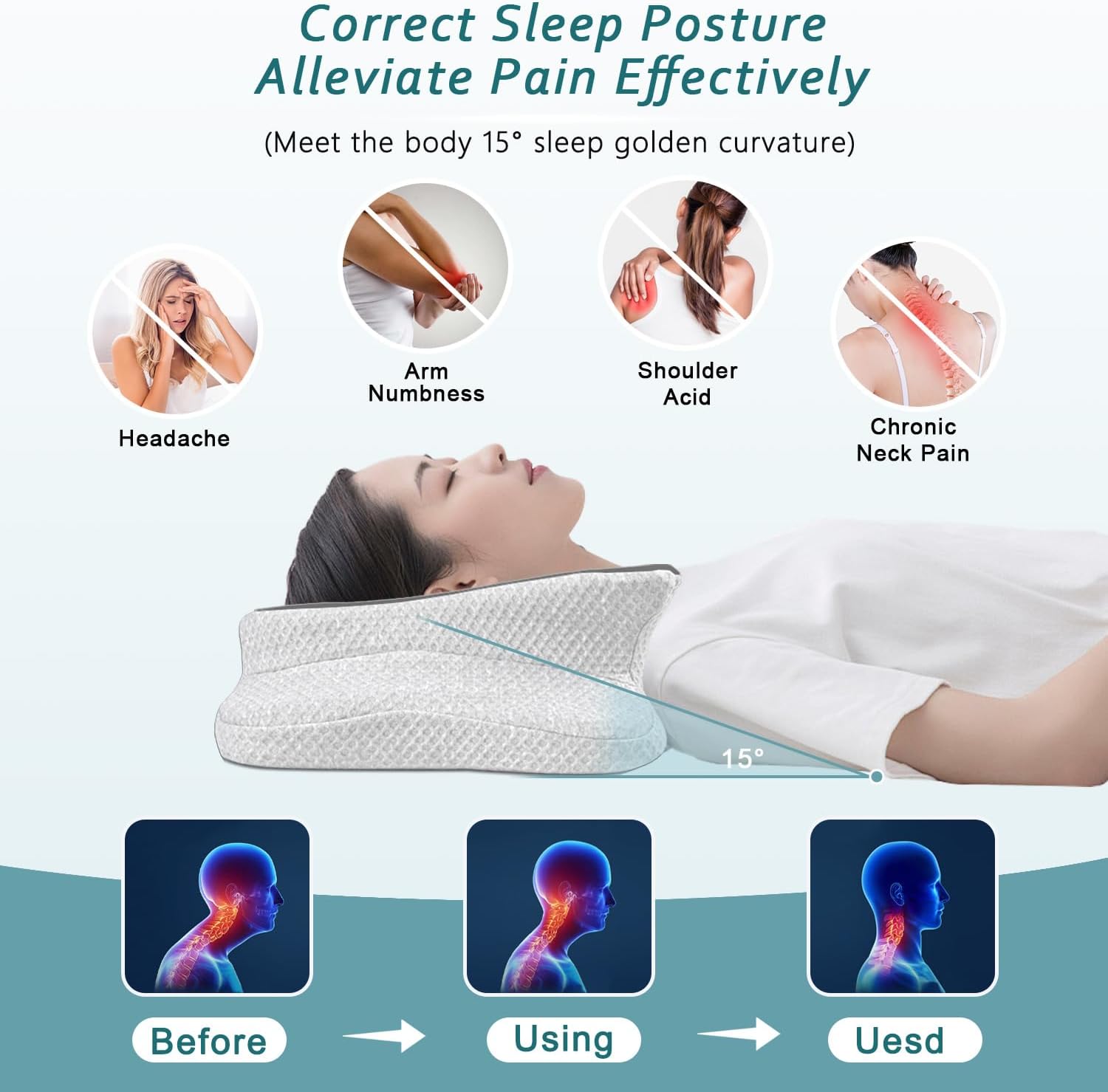 CHxxy Cervical Pillow for Neck, Memory Foam Pillows, Ergonomic Contour Bed Pillow, Soft for Side Sleep Stomach Sleeping and Back Sleepers-…