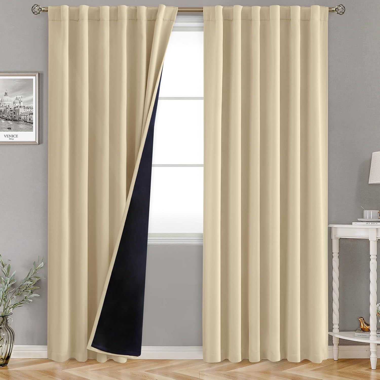 BGment Natural Blackout Curtains 95 Inches Long with Thermal Insulation Liner, 100% Blackout Double Layer Room Darkening Rod Pocket and…
