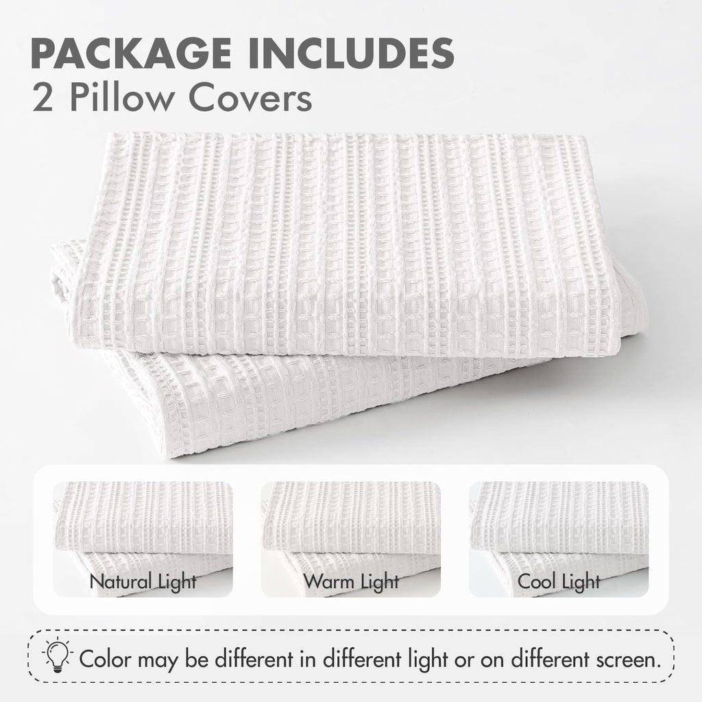 100% Cotton Waffle Pillow Shams Standard Size, 2 Pack 20x26 Decorative Pillow Covers for Bed Couch Sofa, Neutral Weave Cushion Cases…