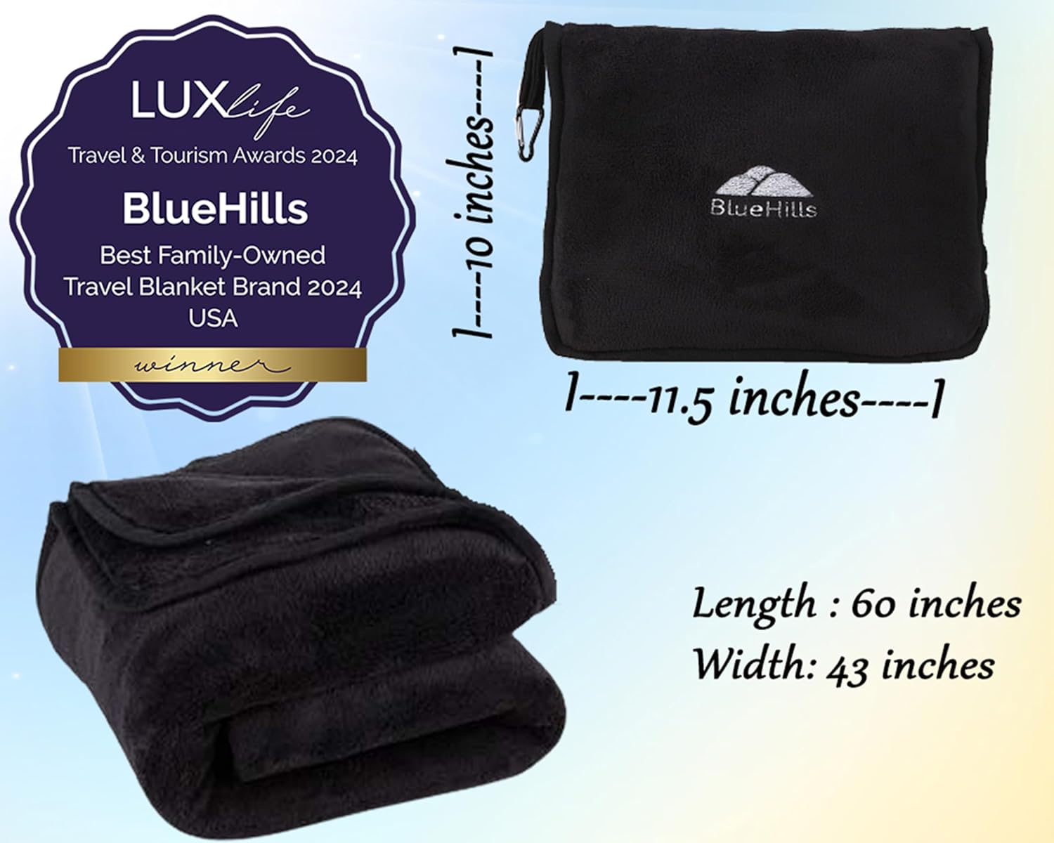 BlueHills 2-Pack Premium Soft Travel Blanket Pillow Airplane Blanket for Two in Soft Bag Pillowcase with Hand Luggage Belt and Backpack…