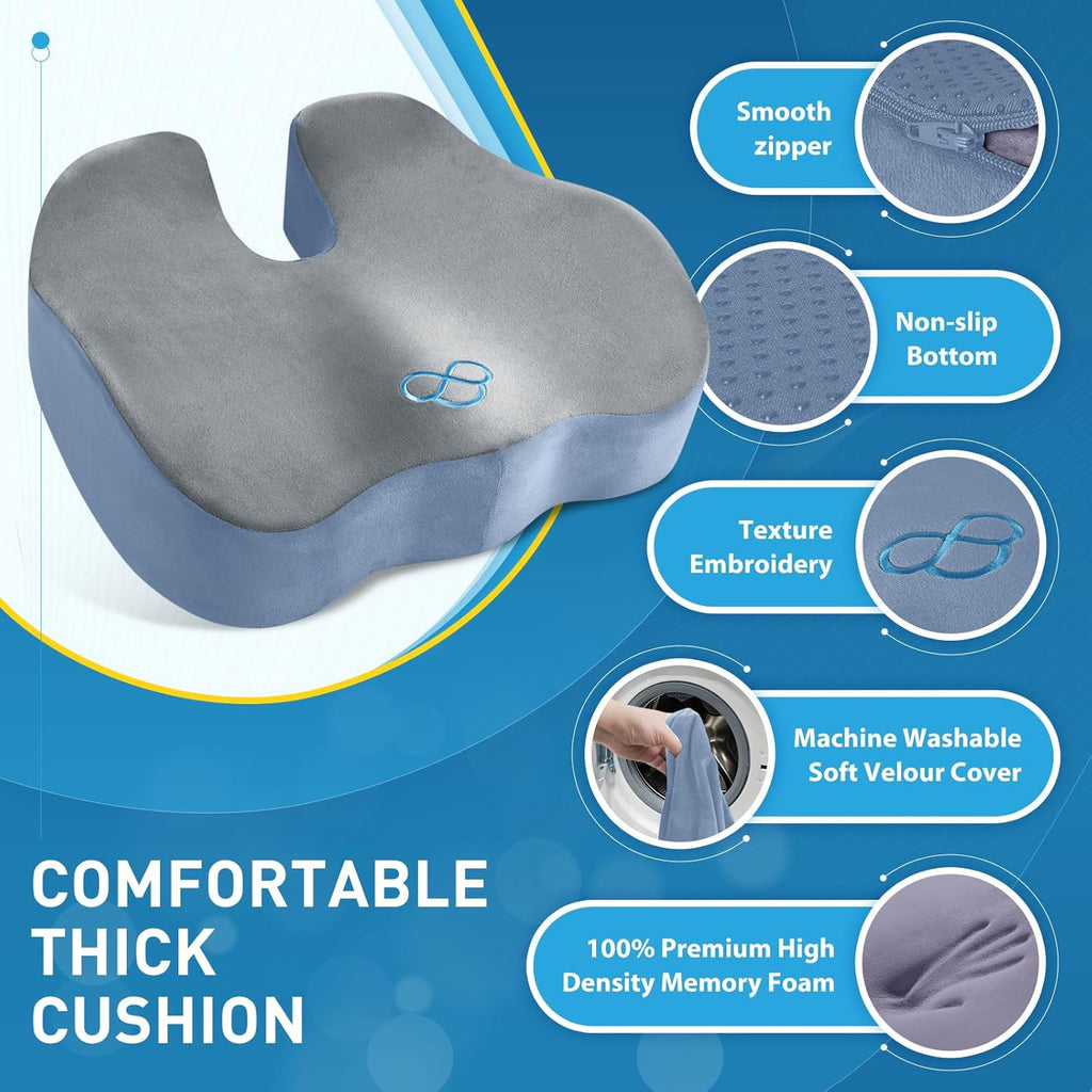BlissTrends Seat Cushion,5.2in Thick Memory Foam Cushions for Office Chair, Car Seat, Airplane, Relieving Pressure Tailbone Sciatica Back P…