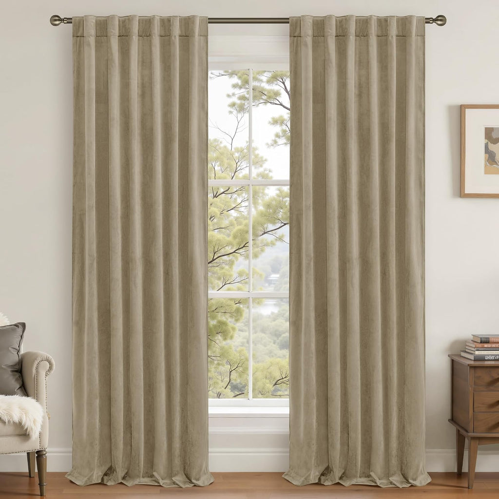 Lamit Velvet Curtains 102 Inch for Living Room, Thick Thermal Insulated Drapes Room Darkening Country Decor Back Tab and Rod Pocket Panels…