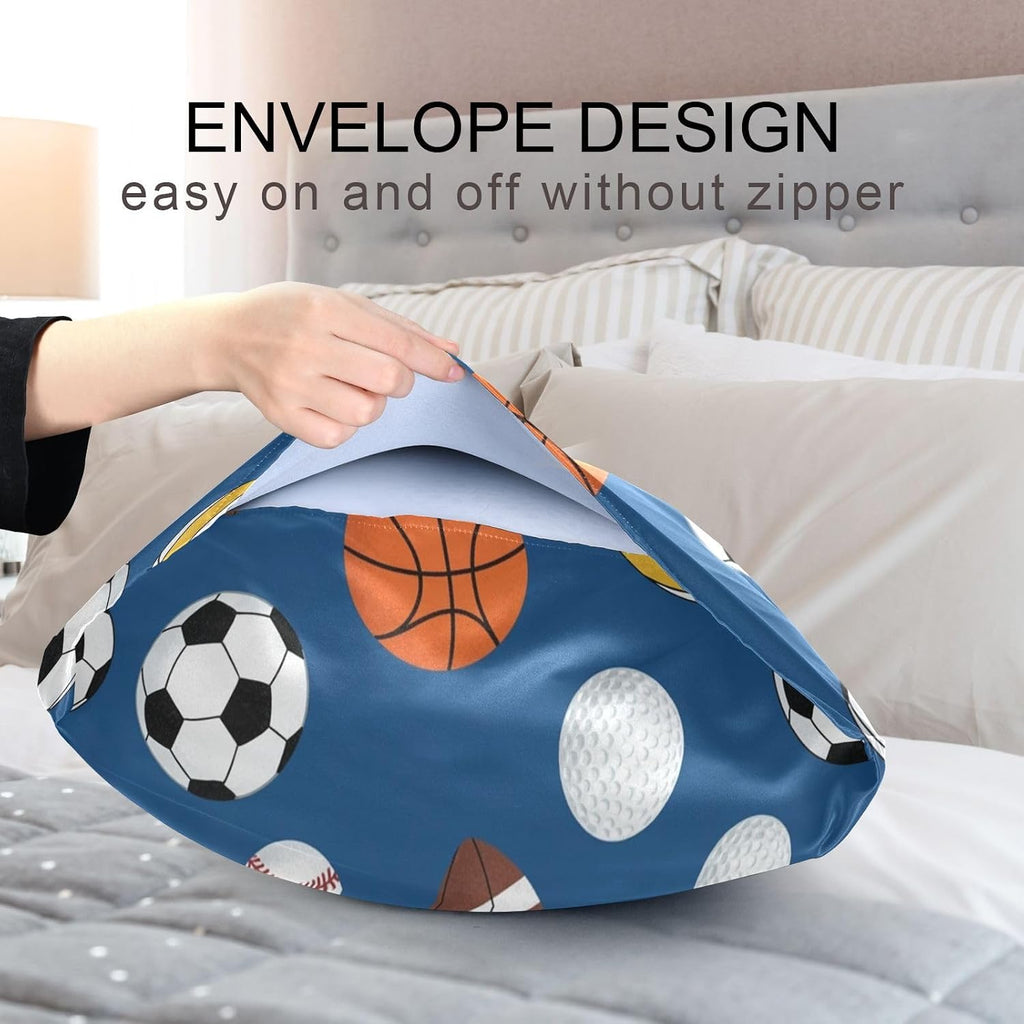 Sports Balls Blue Pillow Covers Silk Pillowcase for Hair and Skin Breathable Soft Satin Pillowcase Standard Size Pillow Case for Girls…