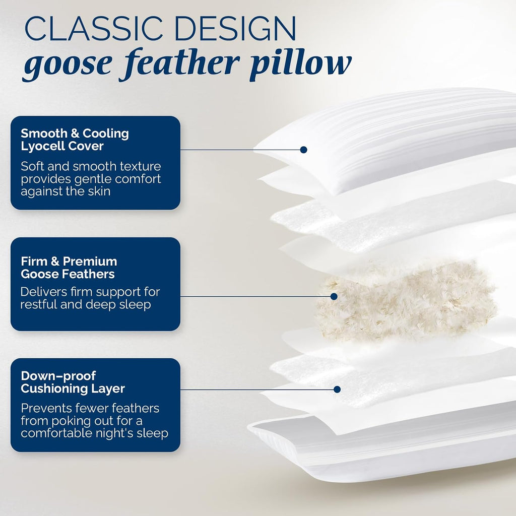 Downluxe Goose Feather and Down Pillows - 2 Pack Gusseted Hotel Collection Feather Pillows Set of 2 for Back, Stomach or Side Sleepers, Kin…