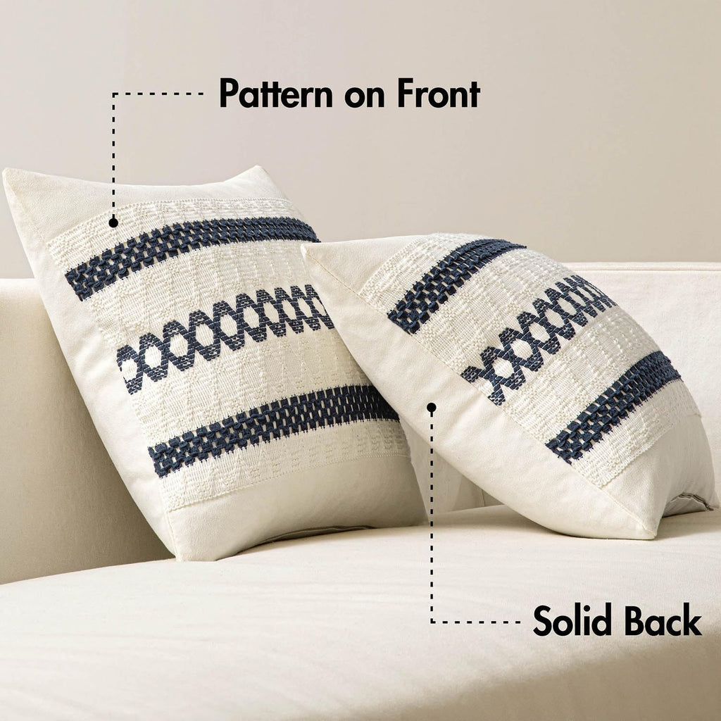 MIULEE Set of 2 Navy Blue Boho Decorative Pillow Covers 20x20 Inch Farmhouse Rustic Couch Throw Pillows Modern Spring Cotton Cushion…