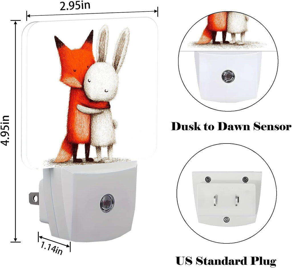 Fox and Hare Night Light, Plug-in Nightlights Auto Sensor Night Lamp Dusk-to-Dawn Lamp Home Decor for Nursery Children Girls Boys