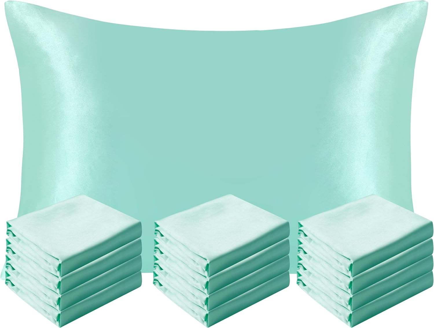 Ntbay 12 Pack Satin Standard Pillowcases for Hair and Skin, Luxurious and Silky Pillow Cases with Envelope Closure, 20 x 26 Inches, Light B…