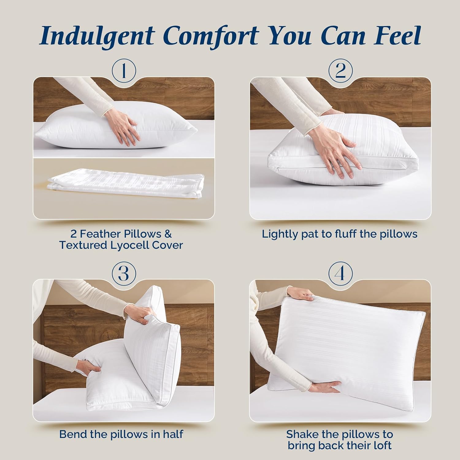 Downluxe Goose Feather and Down Pillows - 2 Pack Gusseted Hotel Collection Feather Pillows Set of 2 for Back, Stomach or Side Sleepers, Kin…