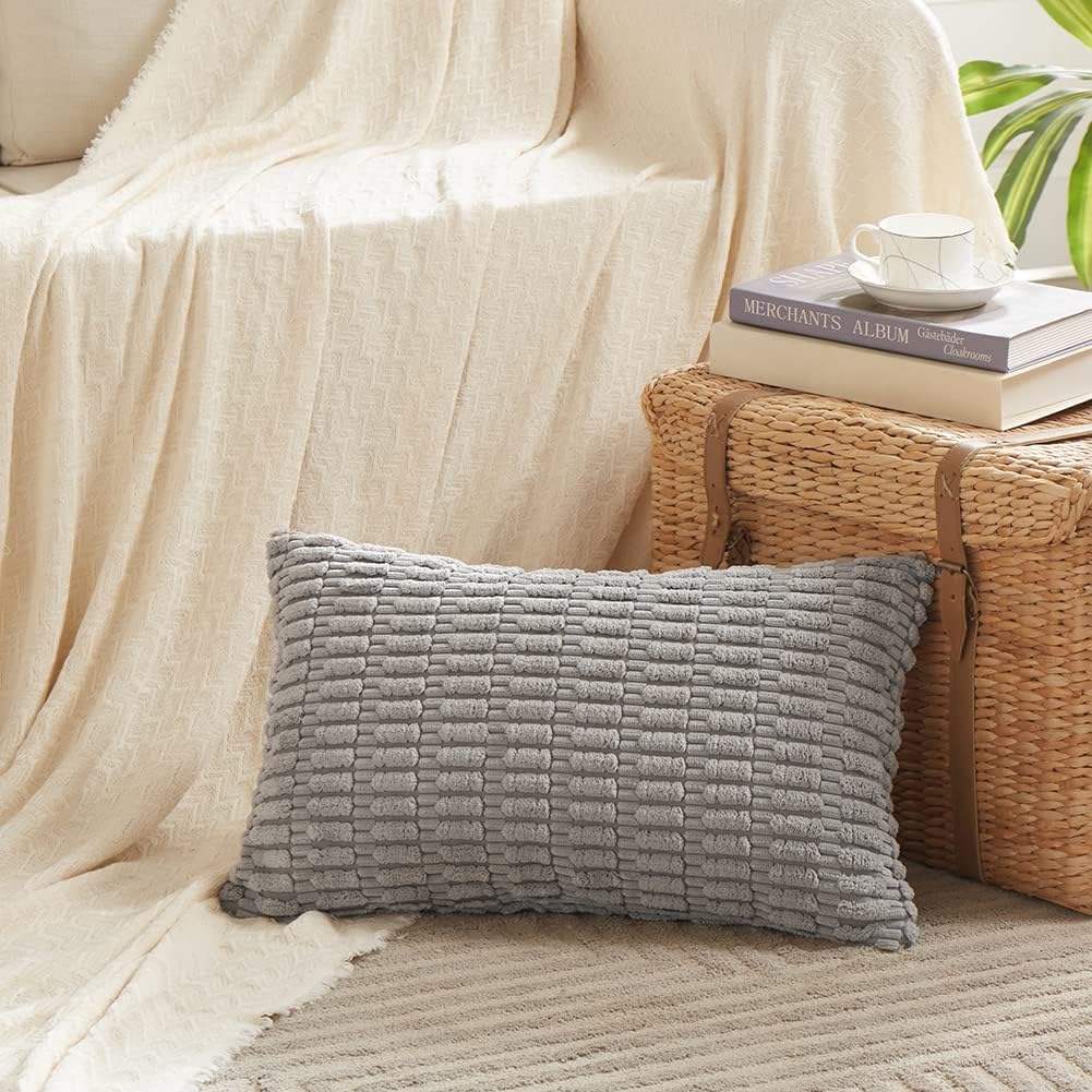Fancy Homi Decorative Throw Pillow Covers for Bed Couch Bedroom Bench, Soft Lumbar Corduroy Solid Pillow Case, Rustic Farmhouse Boho Room…